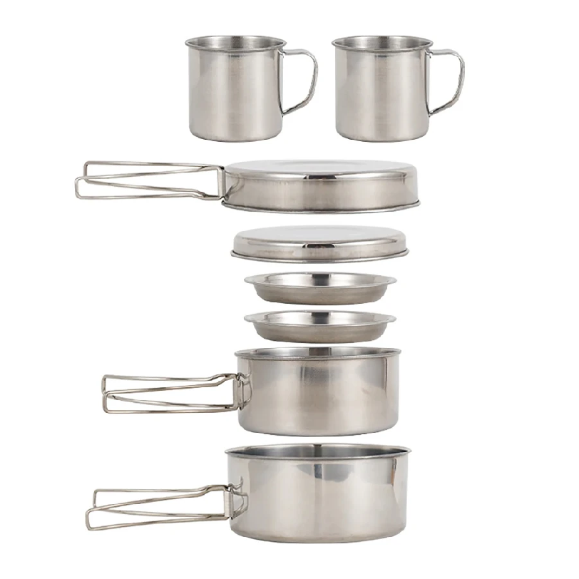 Camping Hiking Cooking - 8pcs/Set Camping Cookware Mess Kit Stainless